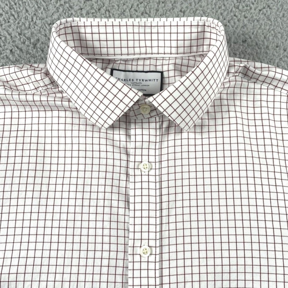 Charles Tyrhwitt Dress Shirt Mens 17.5 36 White Red‎ Egyptian Cotton